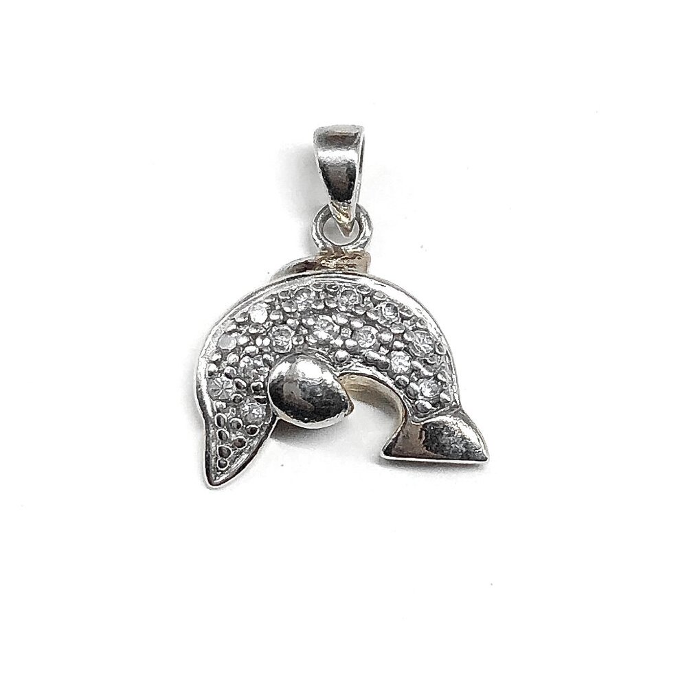 Sterling Silver Pendant Womens Elegant CZ Stone Playfull Dolphin Pendant